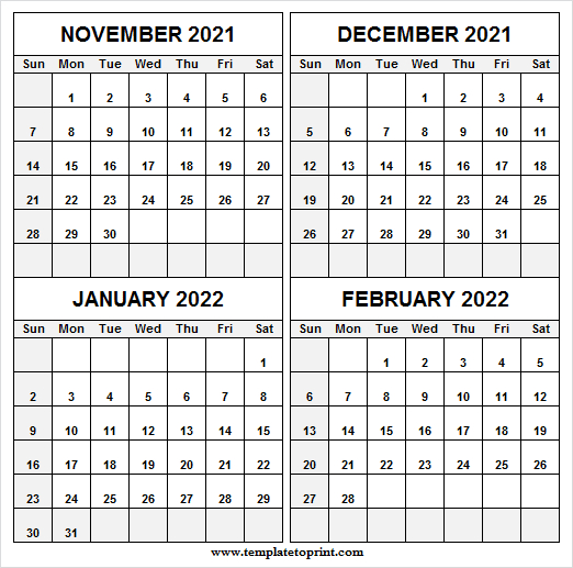 Collect Calendar November 2021 To February 2022