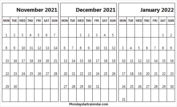 Collect Calendar November December January 2022