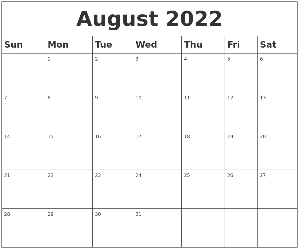 Collect Calendar Of 2022 August