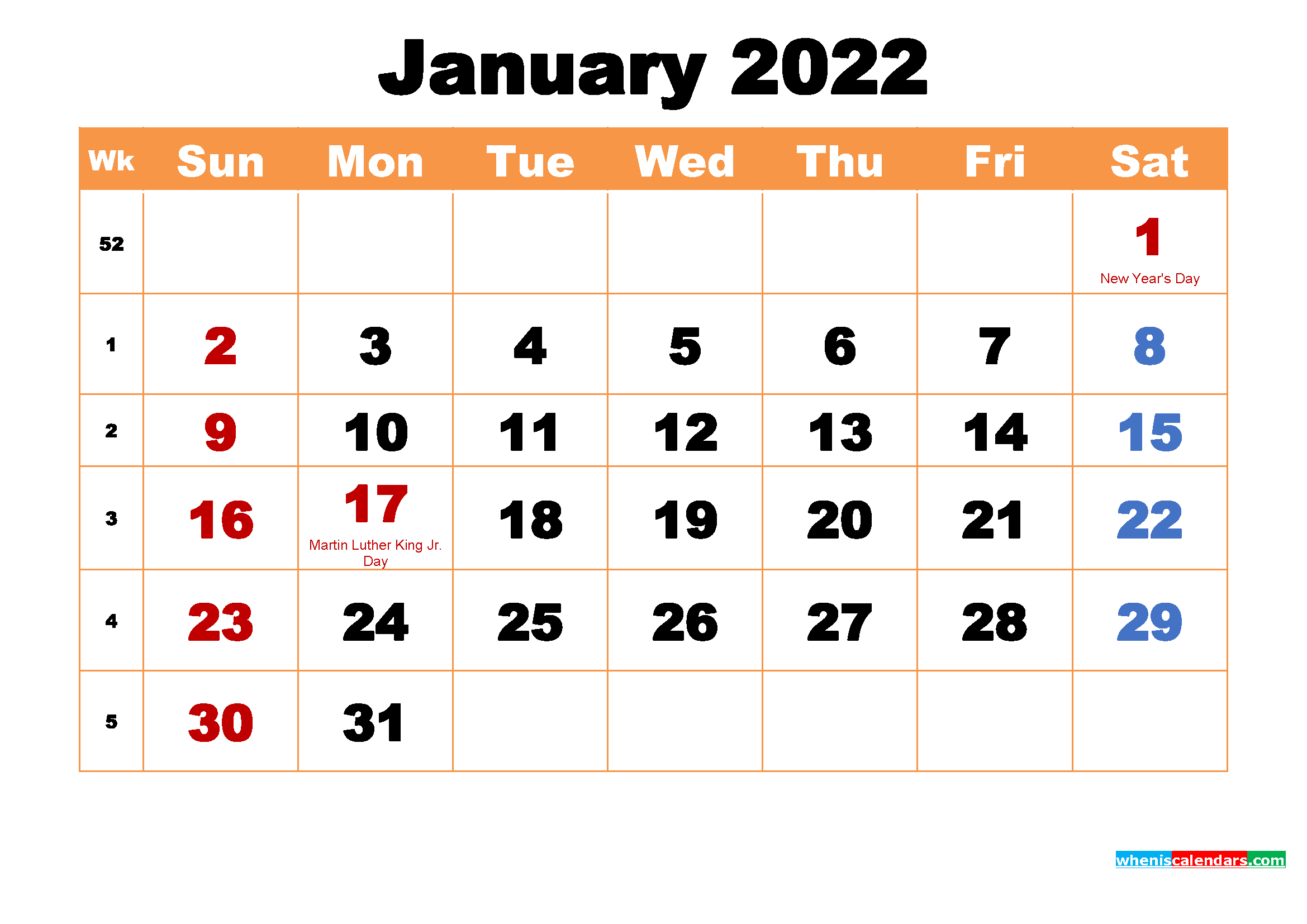 Collect Calendar Of 2022 January
