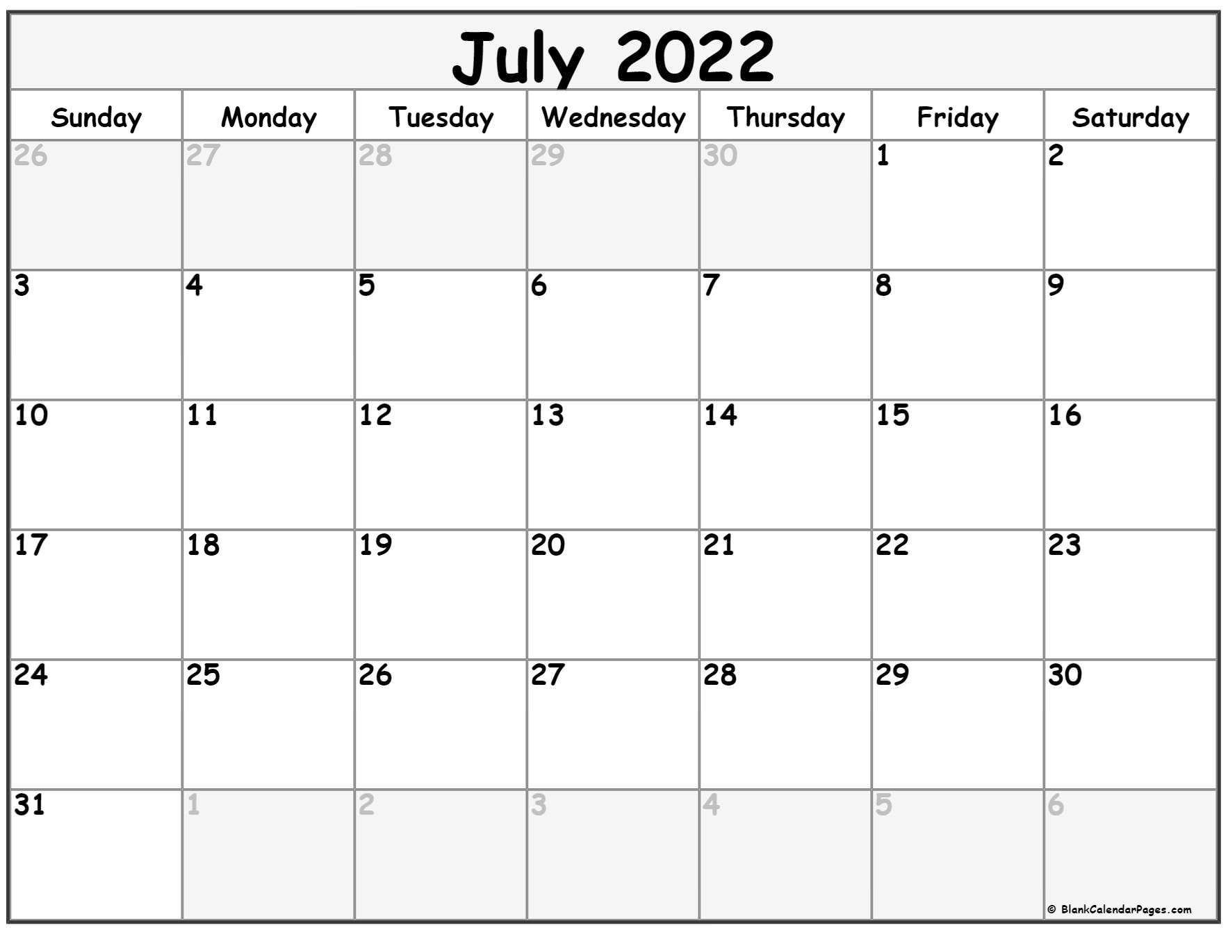 Collect Calendar Of July 2022