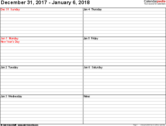 Collect Calendar With Space For Writing