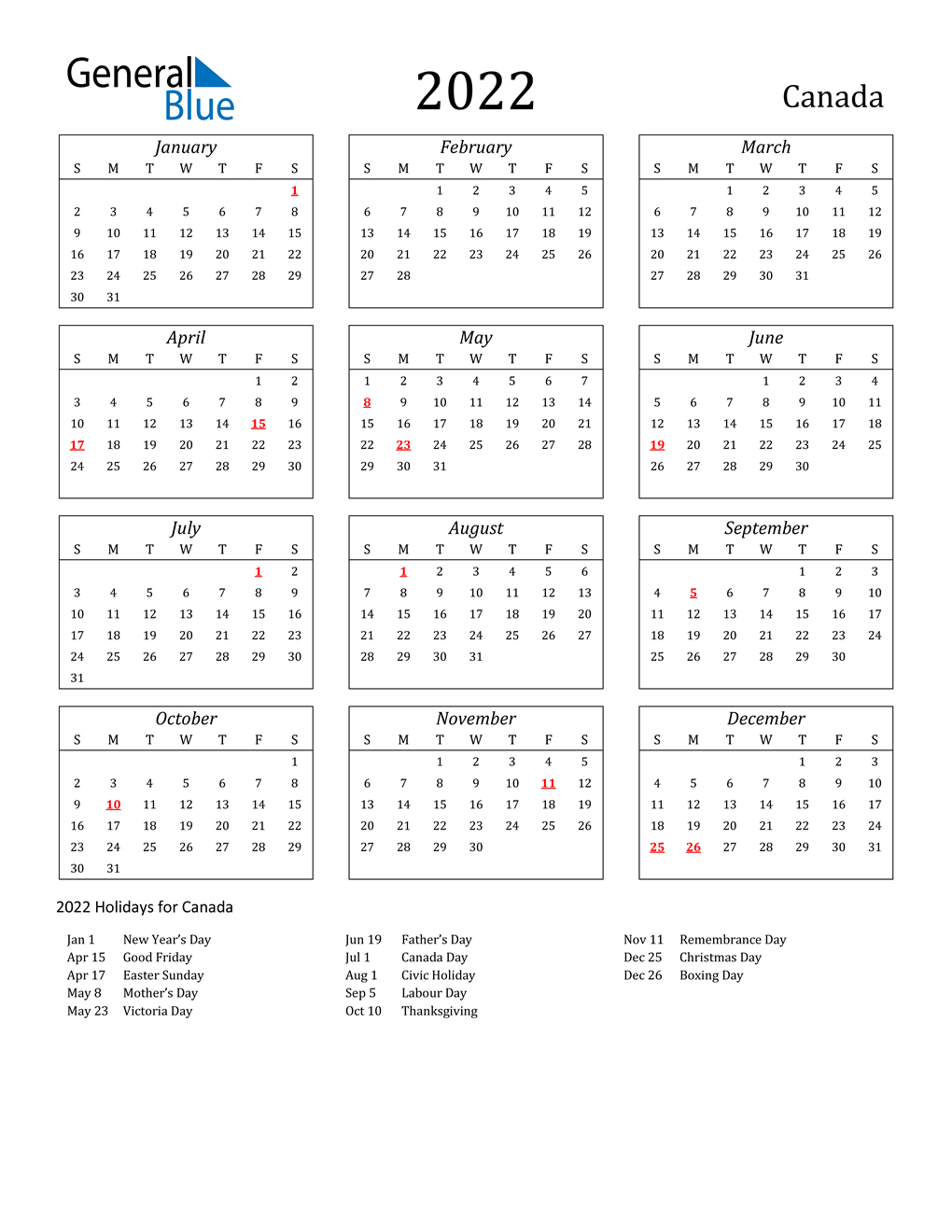 Collect December 2022 Calendar Canada