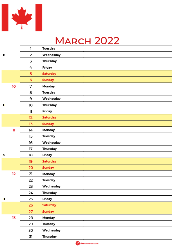 Collect February 2022 Calendar Canada