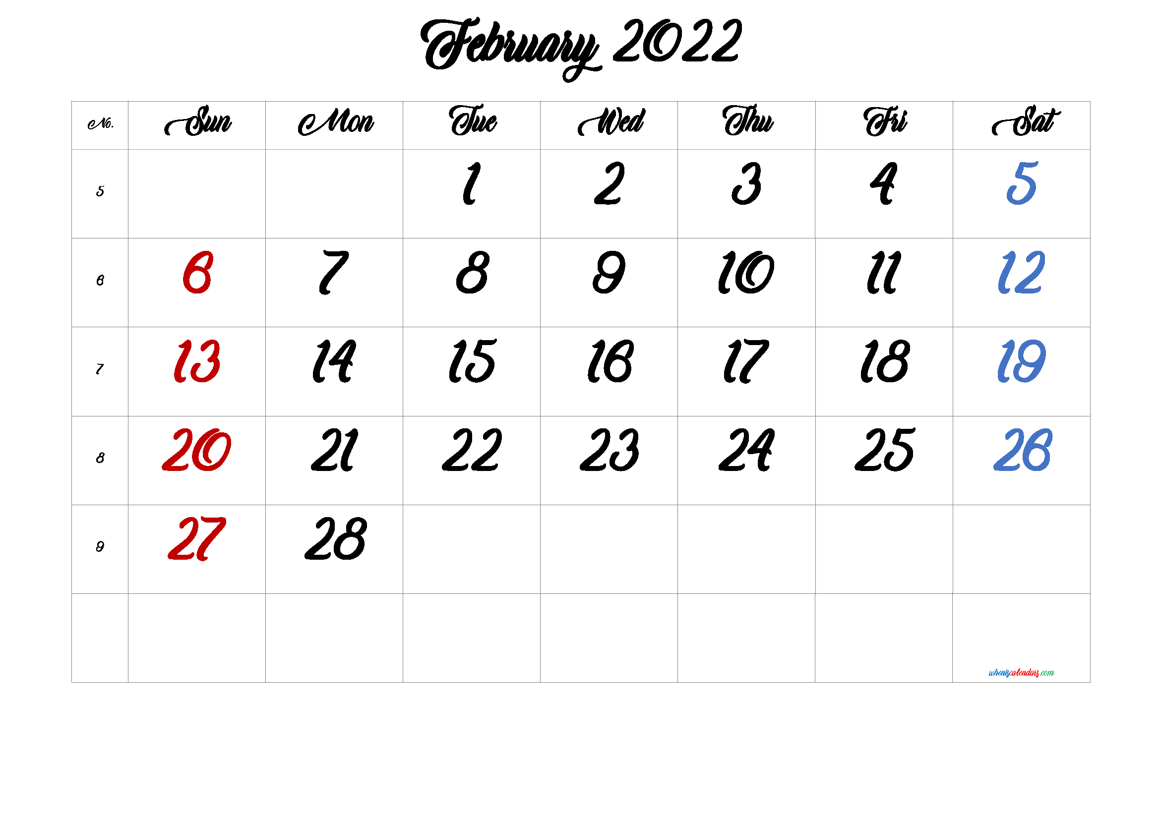 Collect February 2022 Calendar Printable Cute