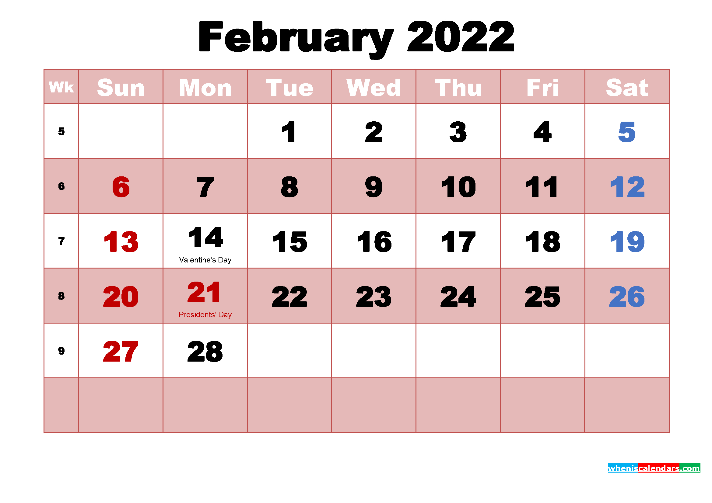 Collect February 2022 Calendar With Holidays In India