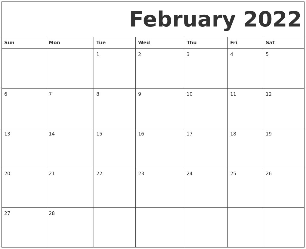 Collect February 2022 Fillable Calendar
