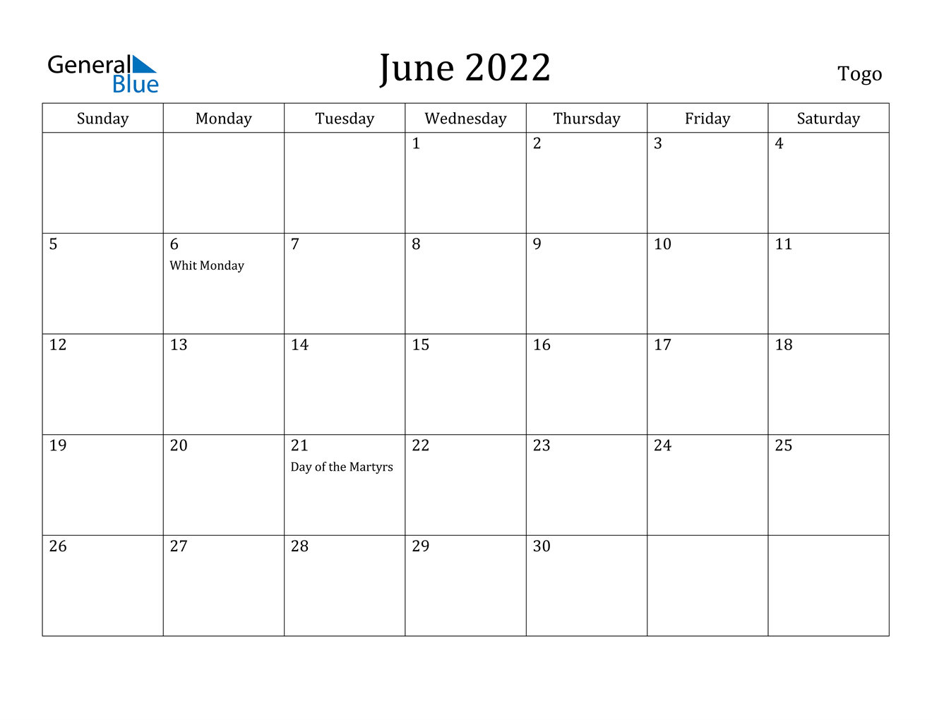 Collect Free Printable Calendar For June 2022