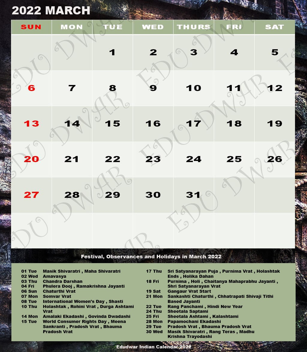 Collect Hindu Calendar 2022 April