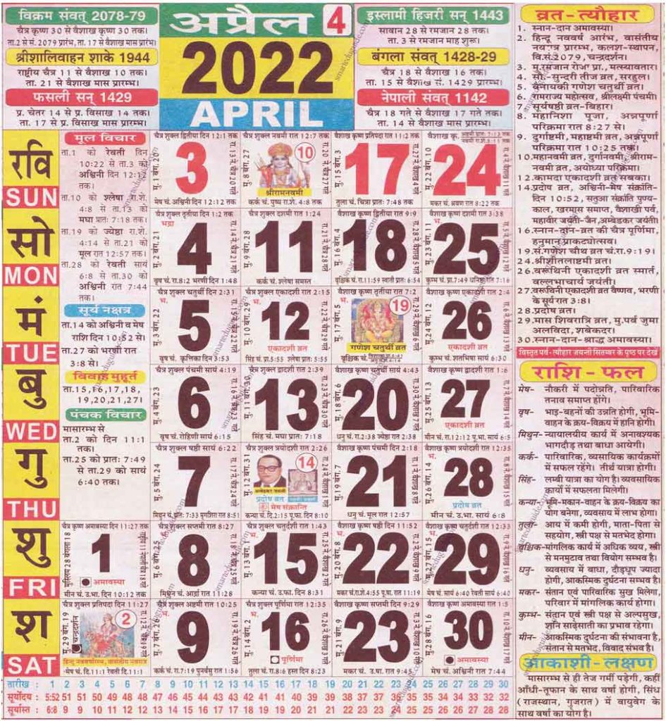 Collect Hindu Calendar 2022 December