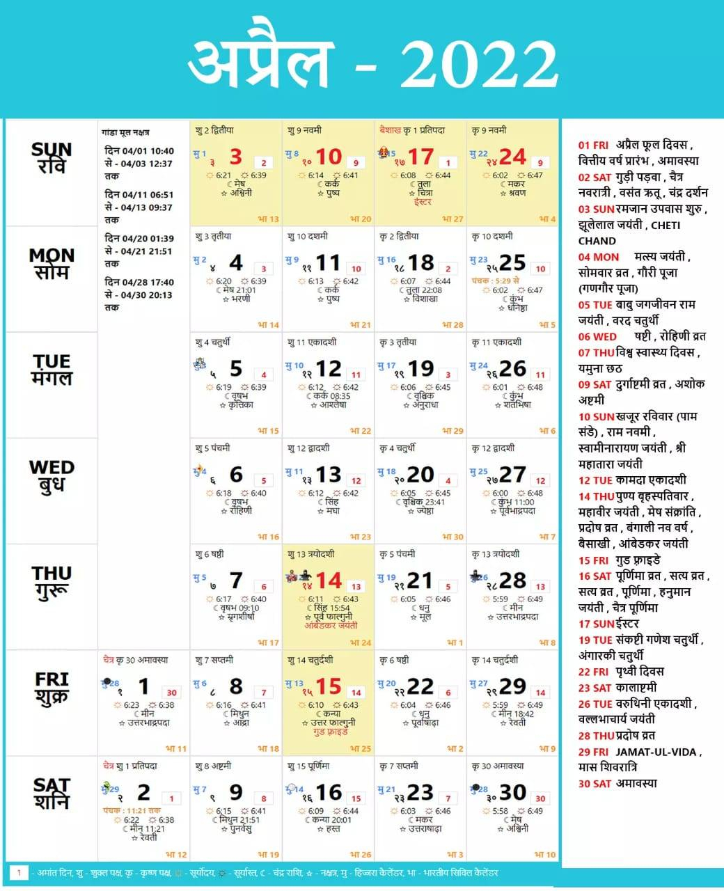 Collect Hindu Calendar 2022 January