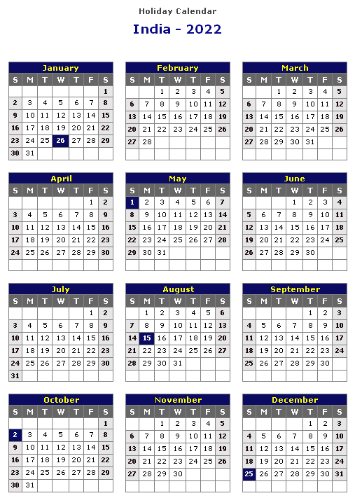 Collect January 2022 Calendar India