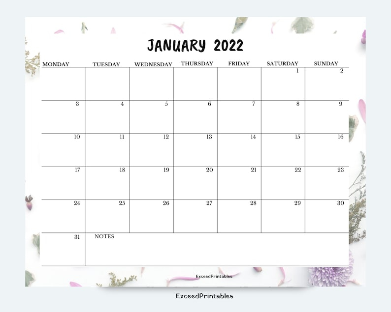 Collect January 2022 Calendar Landscape