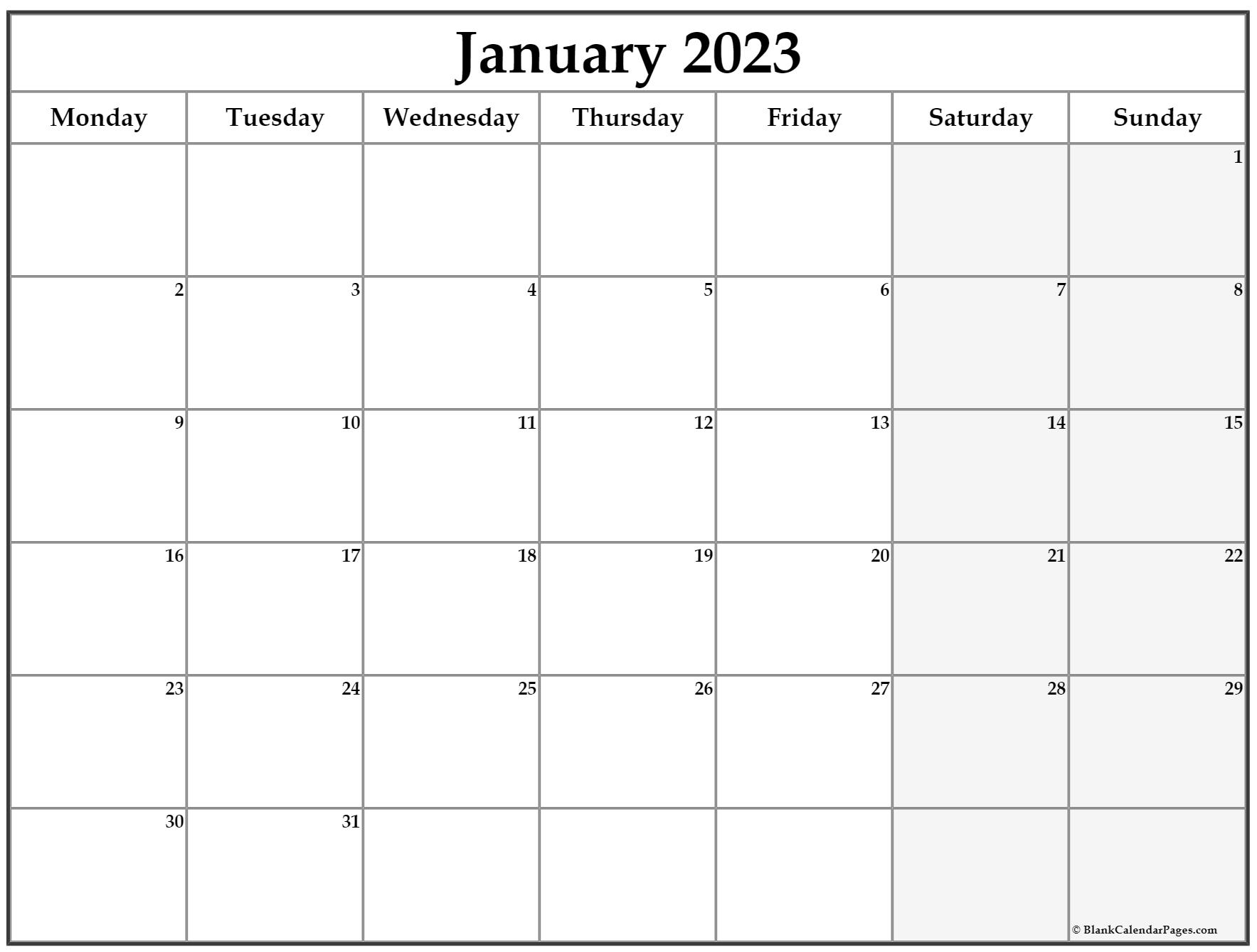 Collect January 2022 Calendar Starting Monday