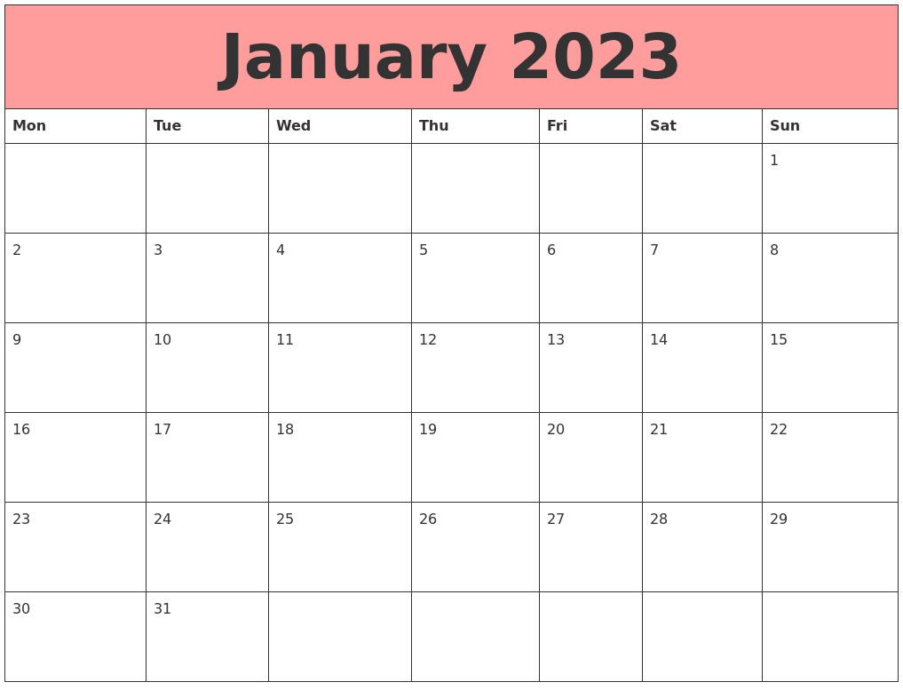 Collect January 2022 Calendar Starting Monday