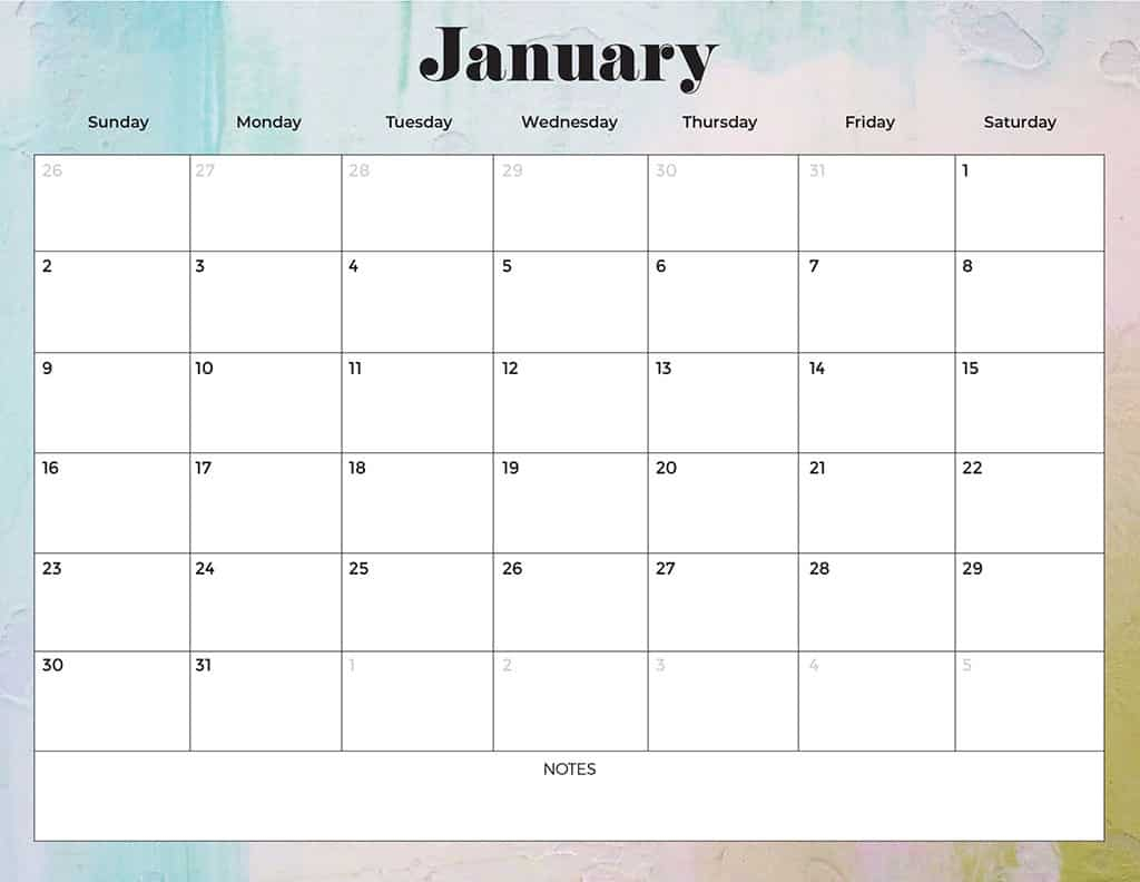 Collect January 2022 Calendar Vertical