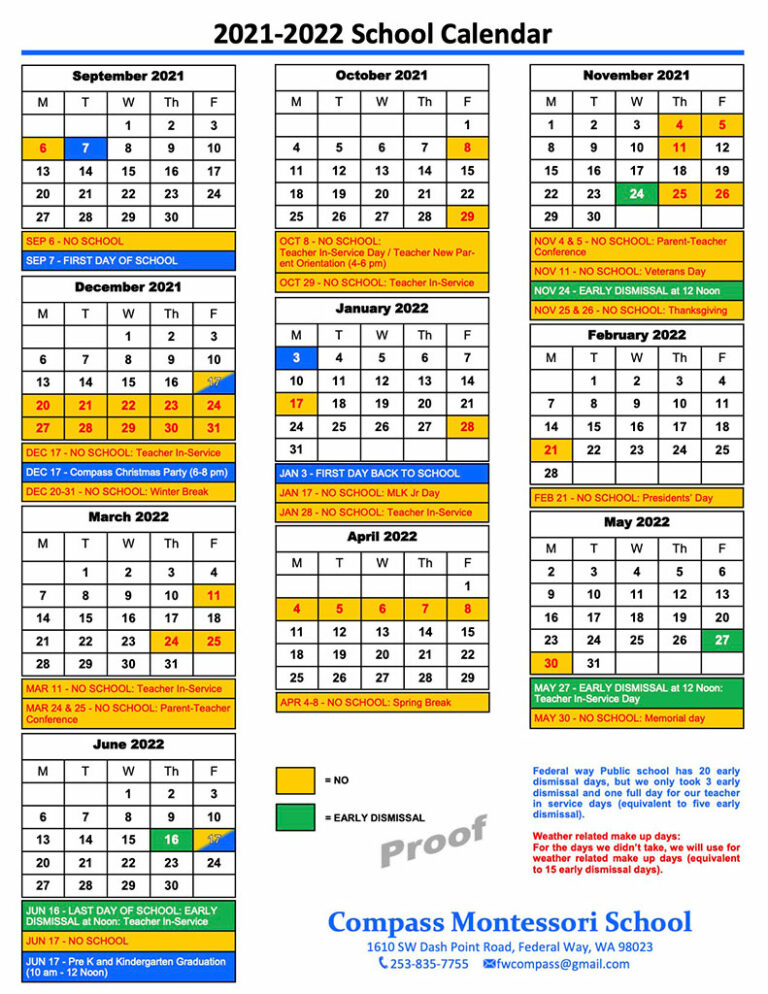 Collect January 2022 School Calendar