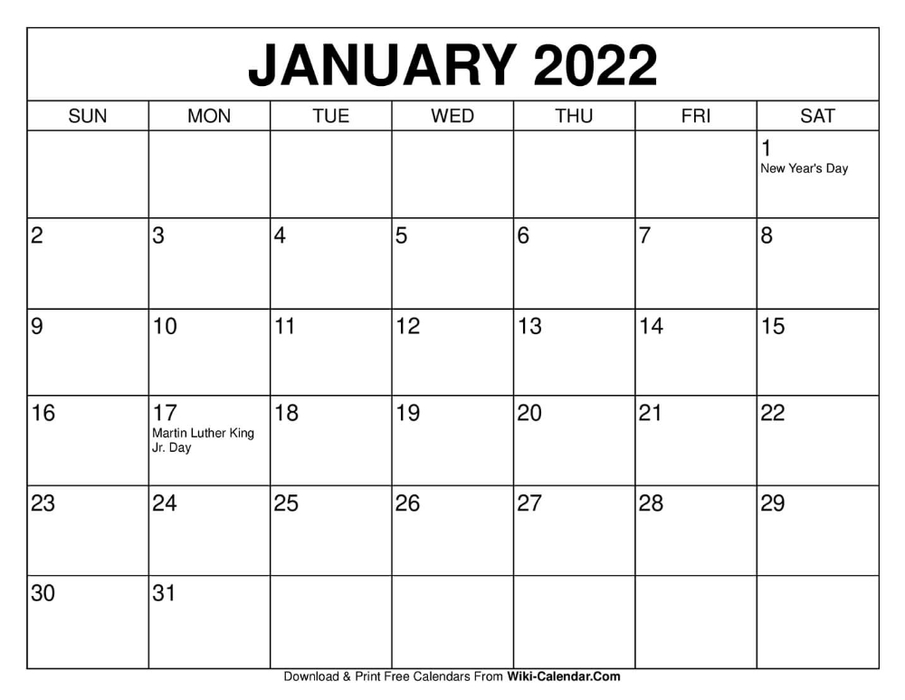 Collect January 2022 Vertical Calendar Printable