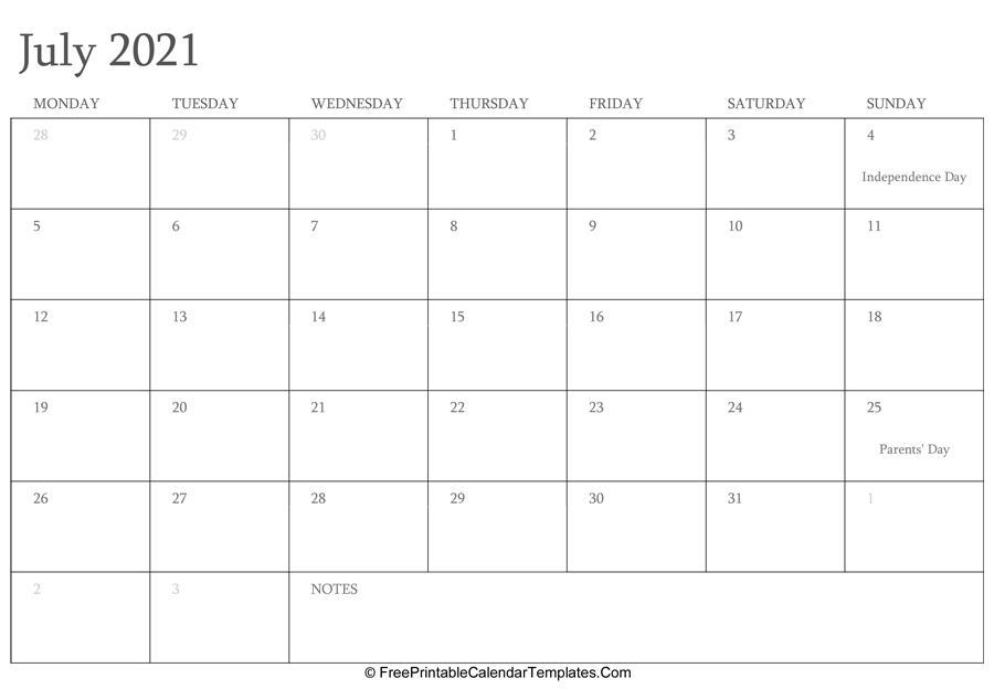Collect July 2022 Calendar Editable