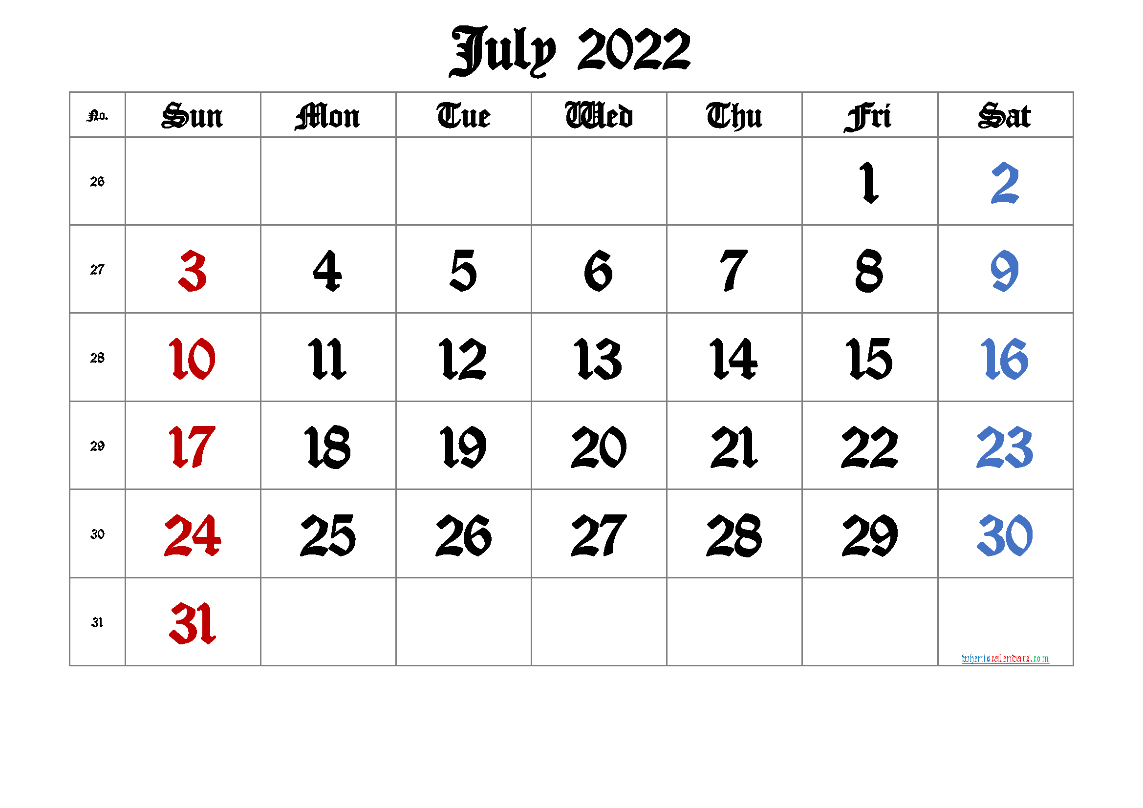 Collect July 2022 Calendar Printable Free