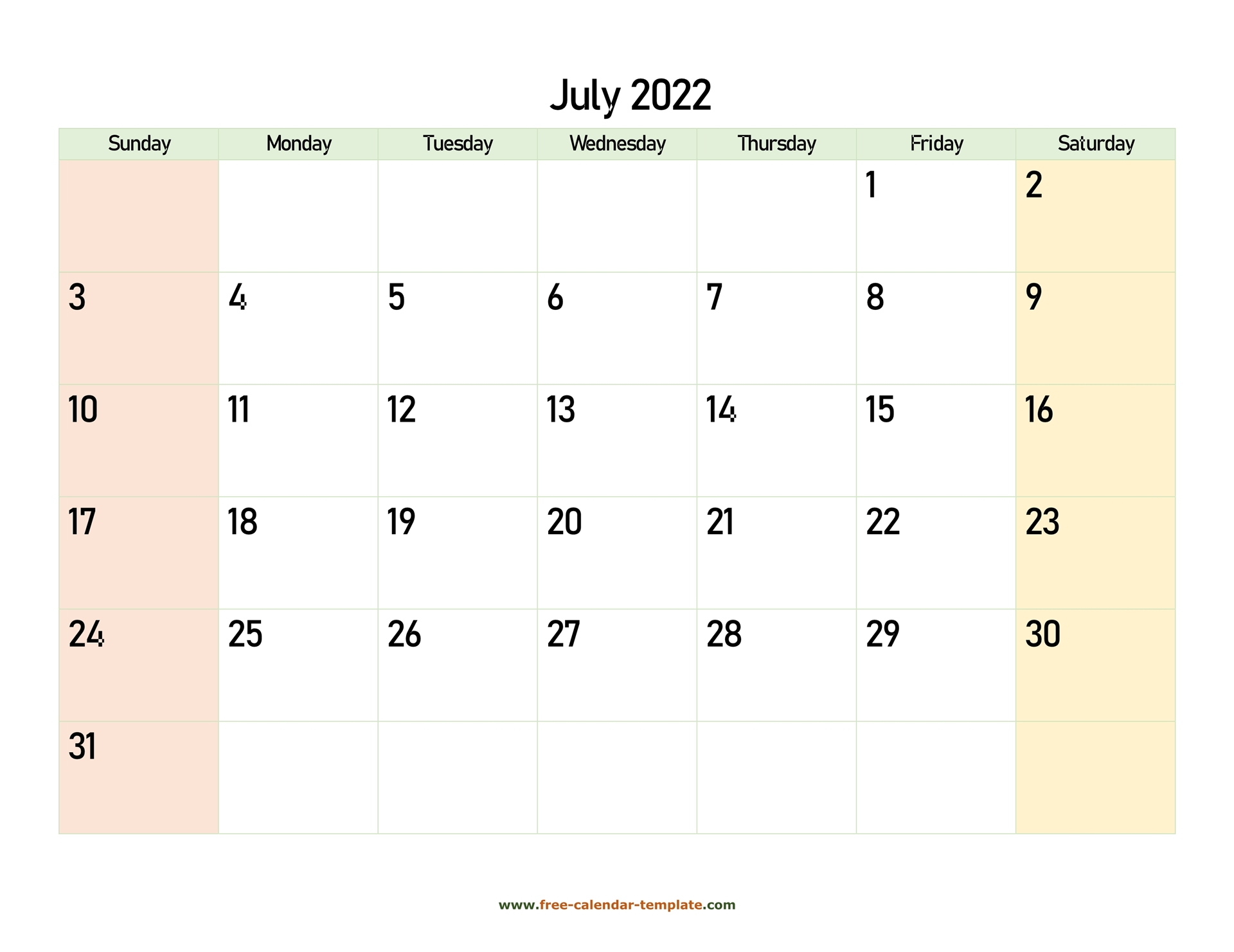 Collect July 2022 Calendar Template