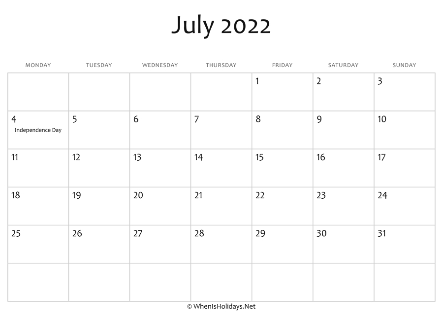 Collect July 2022 Calendar Template