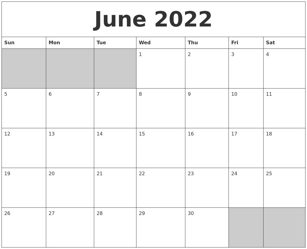 Collect June 2022 Calendar Editable