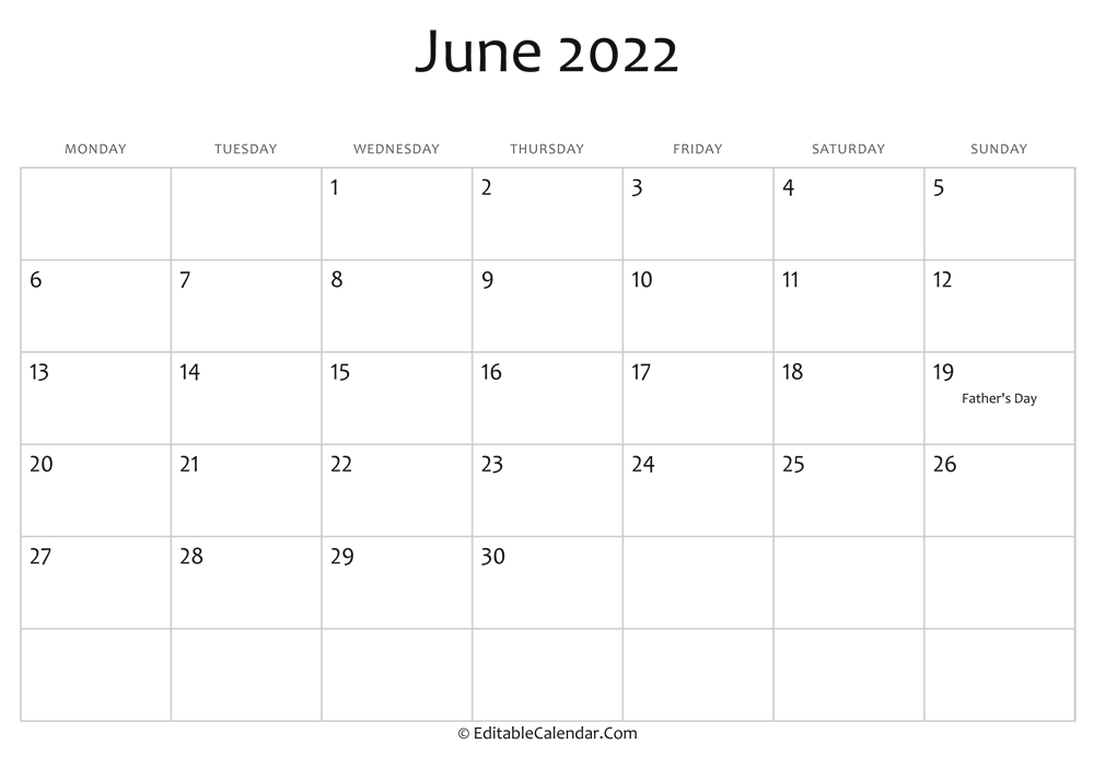 Collect June 2022 Calendar With Holidays Printable