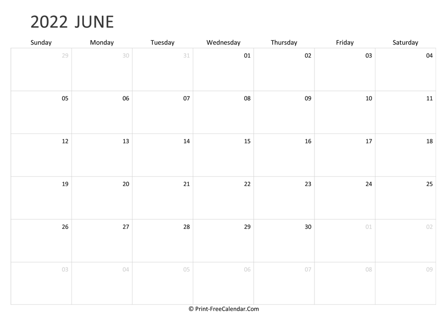 Collect June 2022 Calendar Word