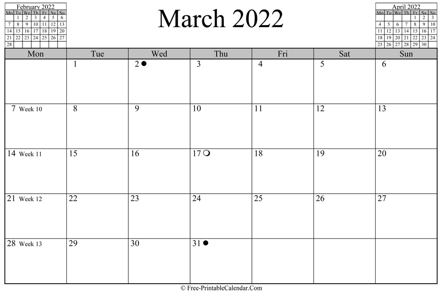 Collect March 1 2022 Calendar