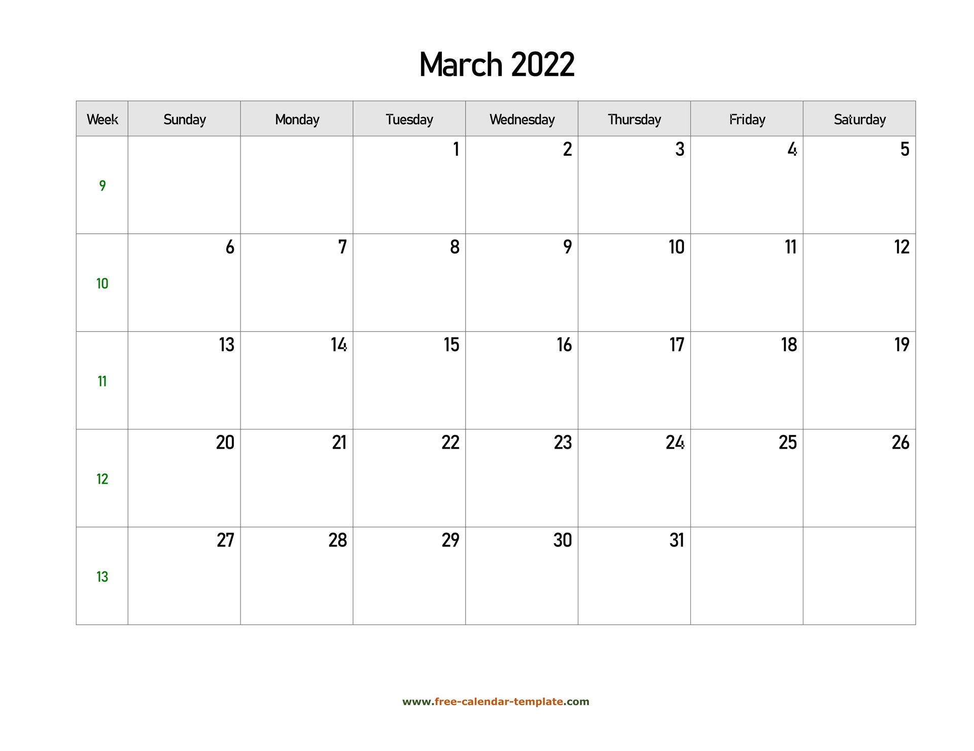 Collect March 2022 Calendar Monday Start