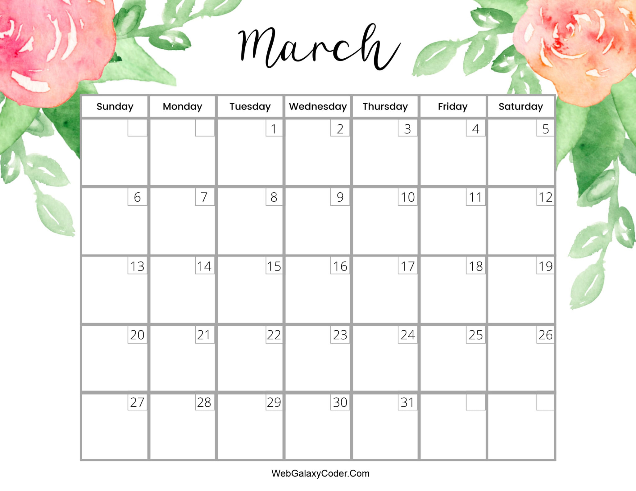 Collect March 2022 Calendar Printable Free