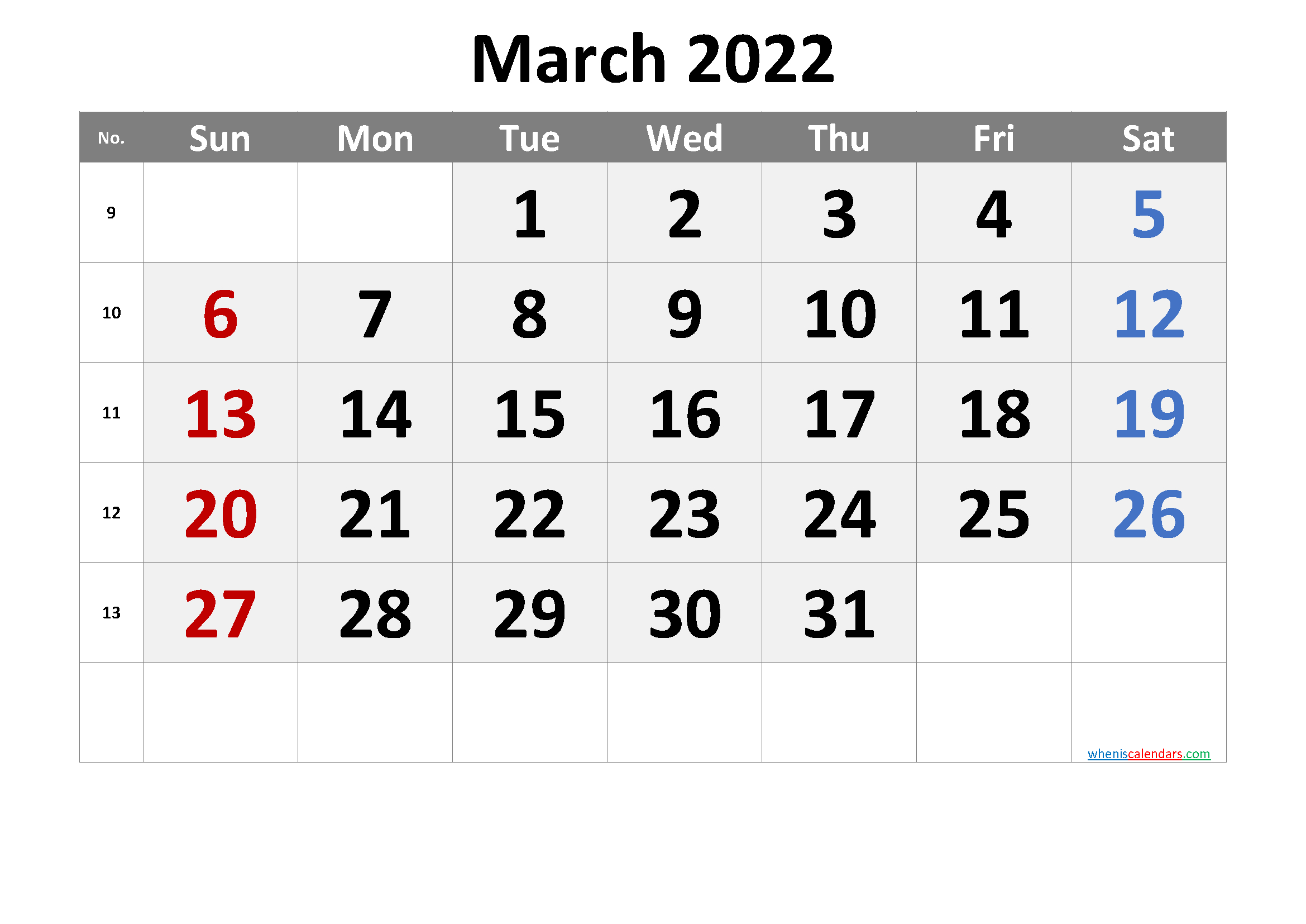 Collect March 2022 Calendar Template