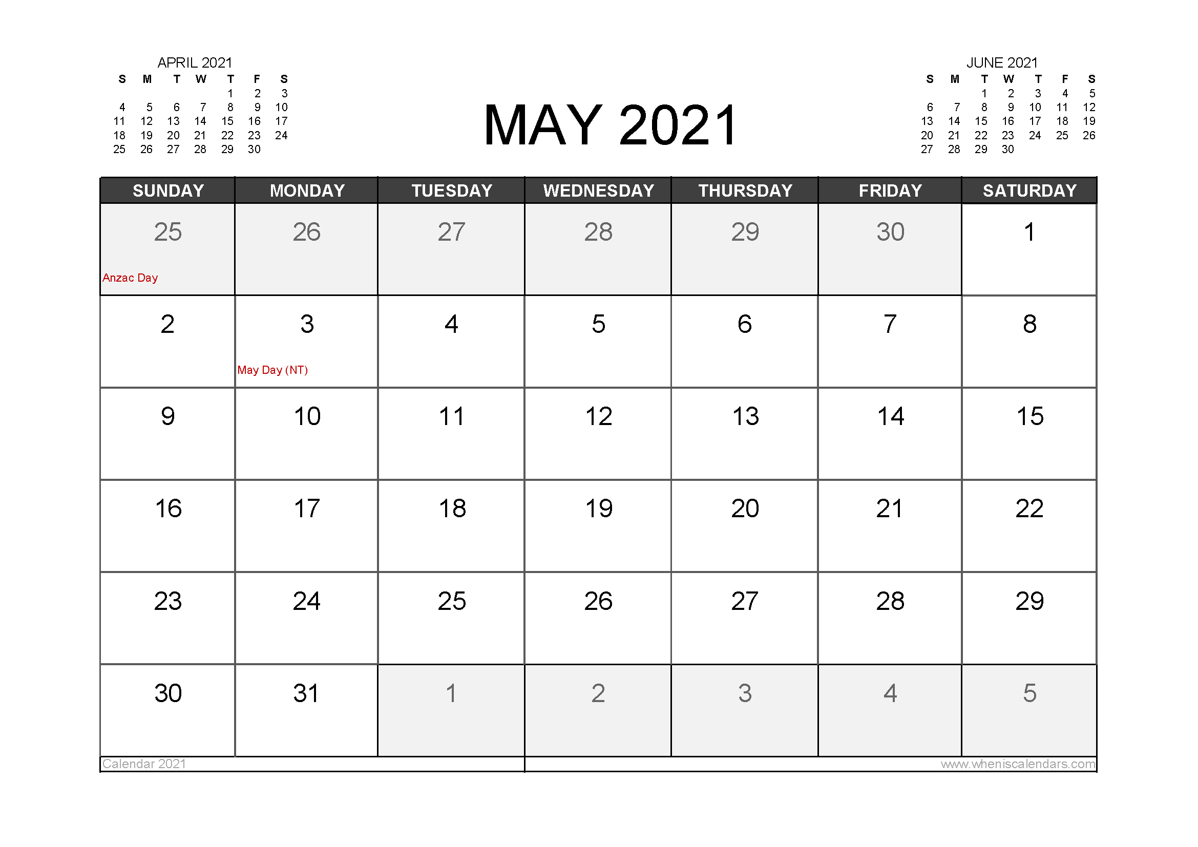 Collect May 2022 Calendar Australia