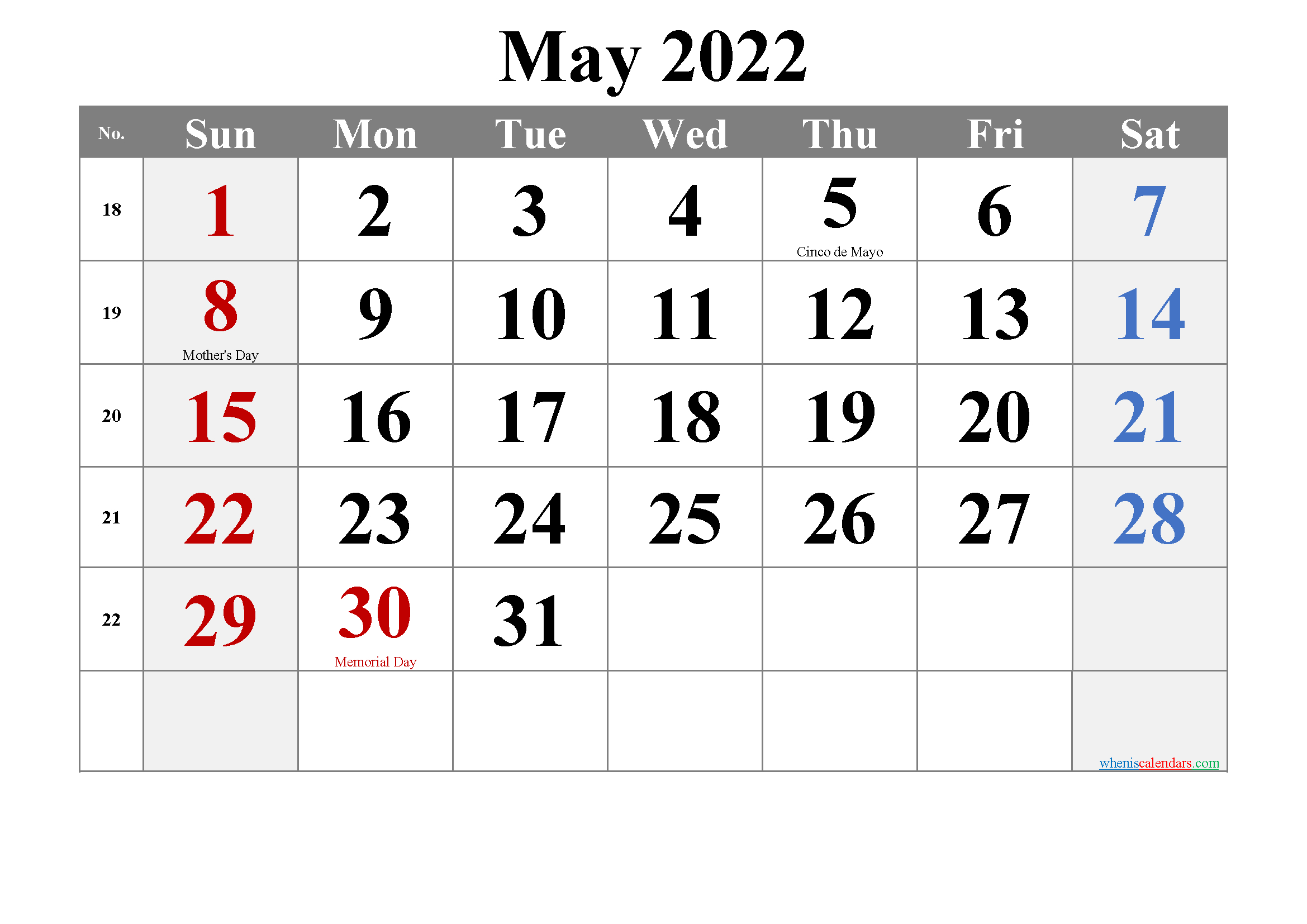 Collect May 2022 Calendar Images