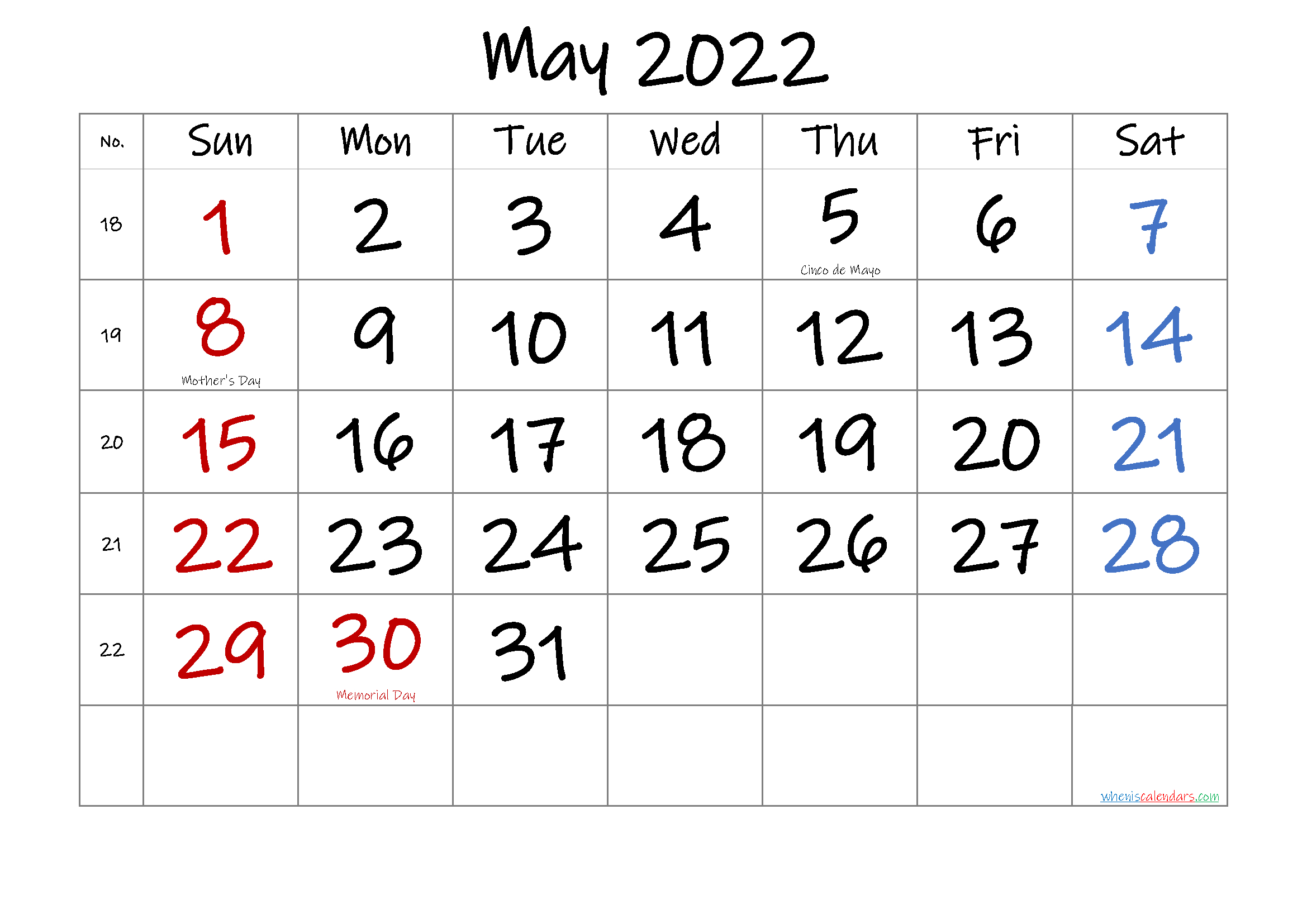 Collect May 2022 Calendar Images