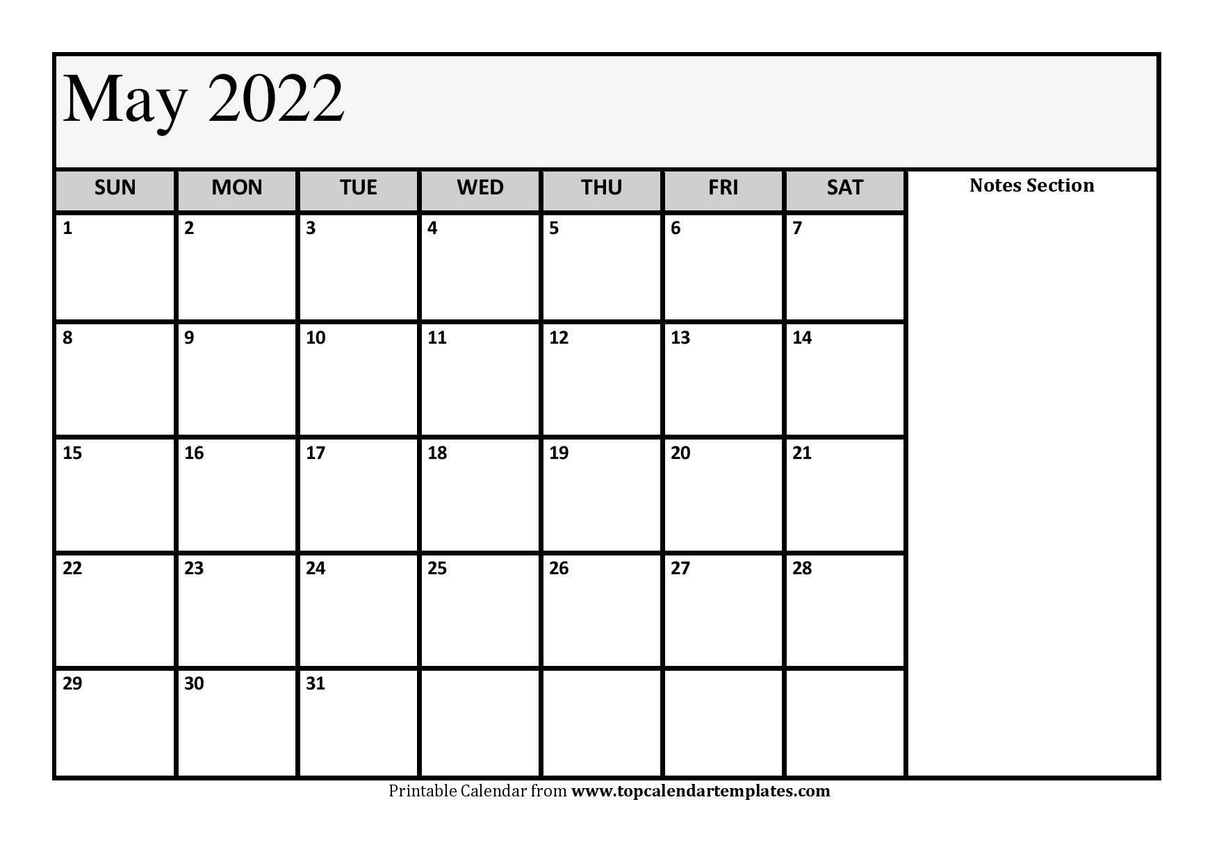 Collect May 2022 Calendar Template