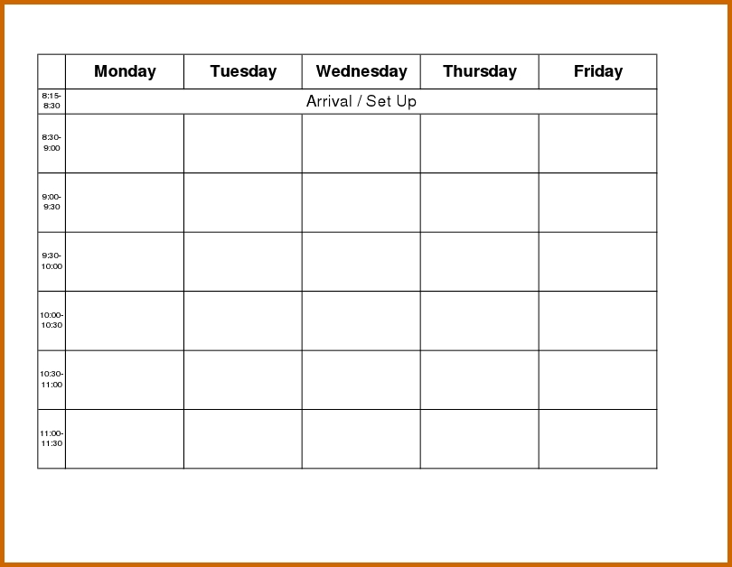 Collect Monday-Friday Calendar Excel Template