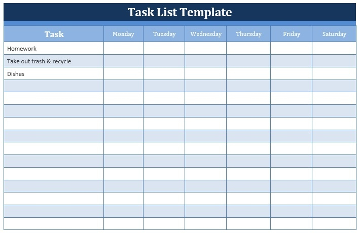 Collect Monday - Friday Task List