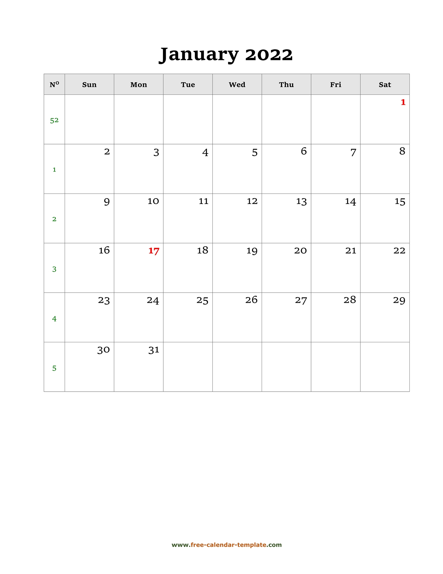 Collect Monthly Calendar For January 2022