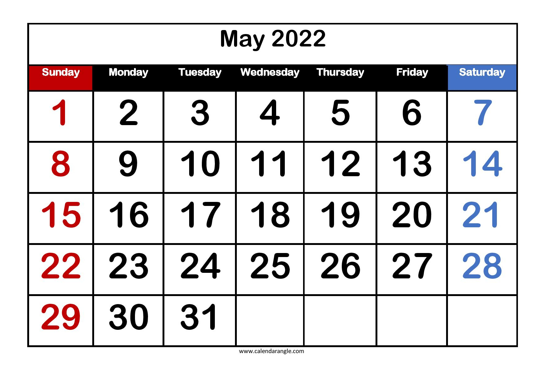 Collect Monthly Calendar For May 2022