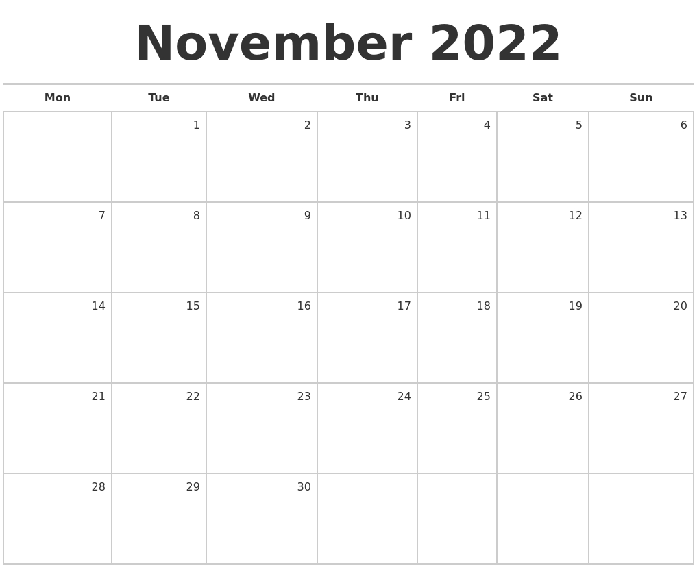 Collect November 2022 Blank Calendar