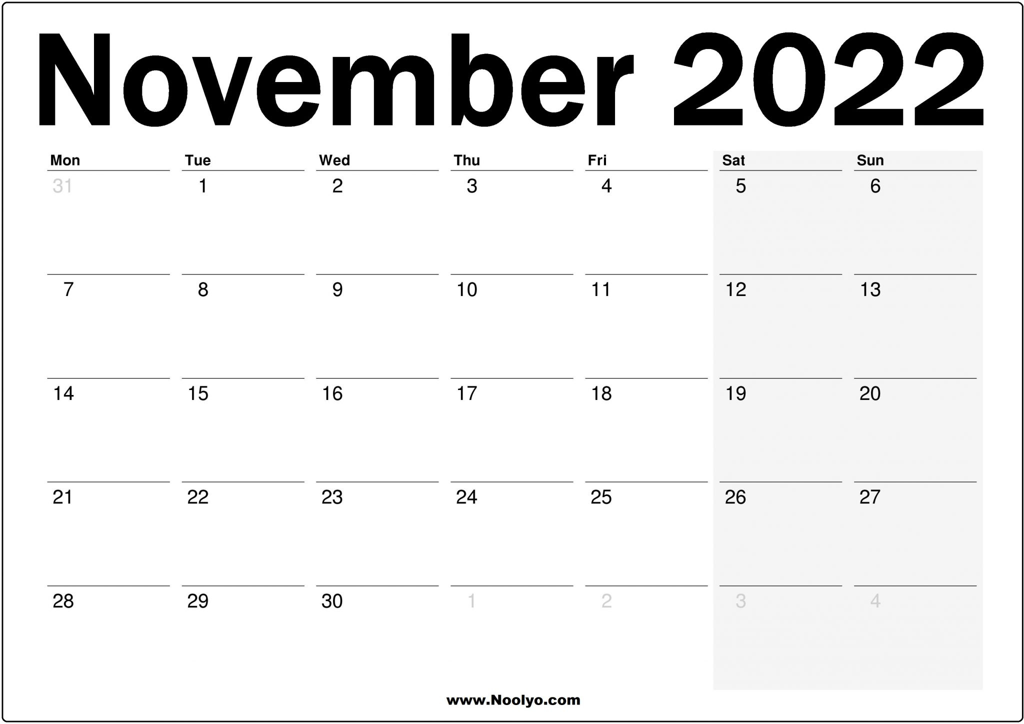 Collect November 2022 Blank Calendar