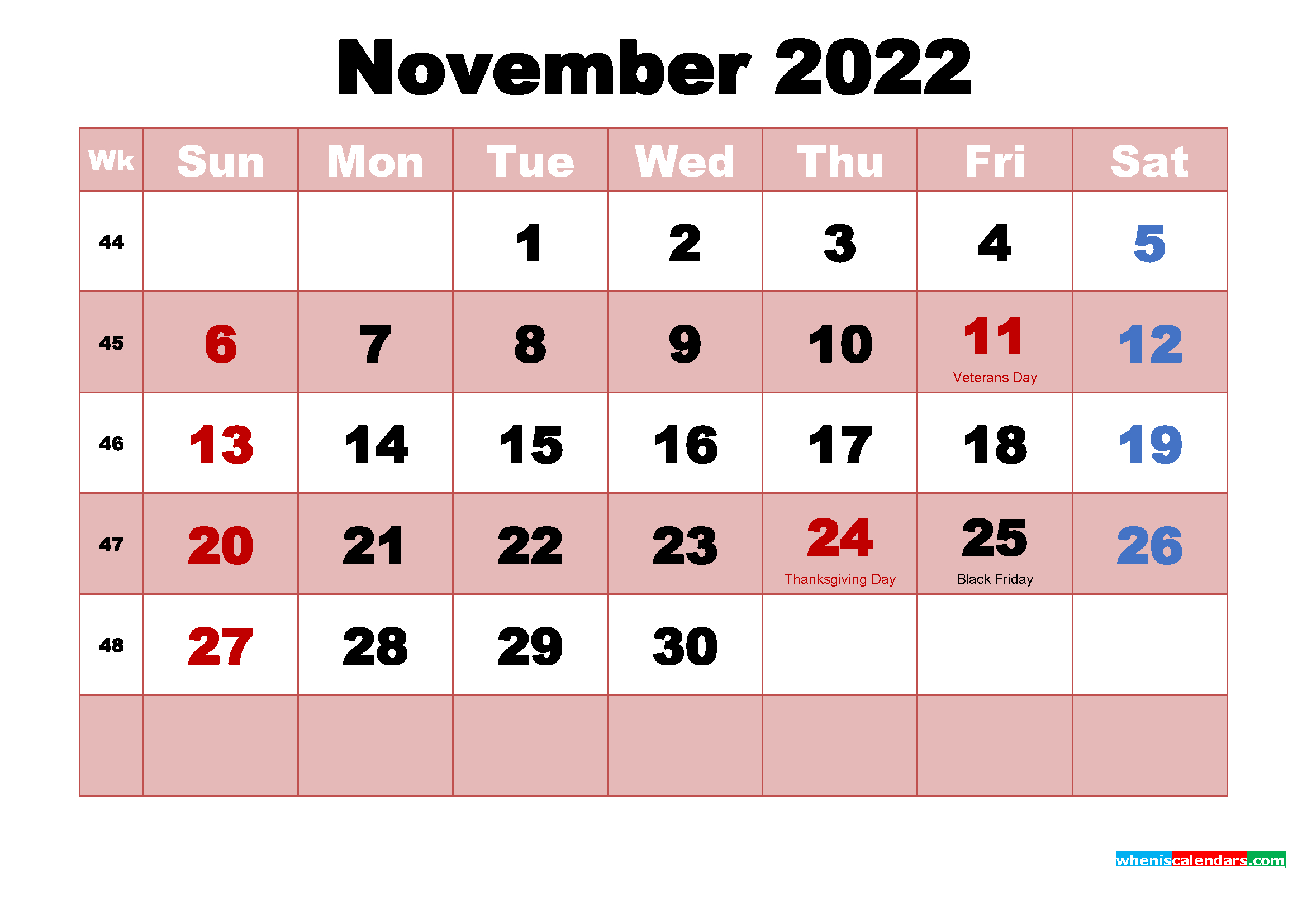 Collect November 2022 Calendar Printable Free