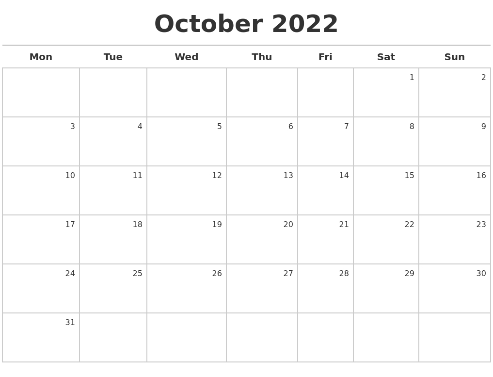 Collect October 2022 Blank Calendar