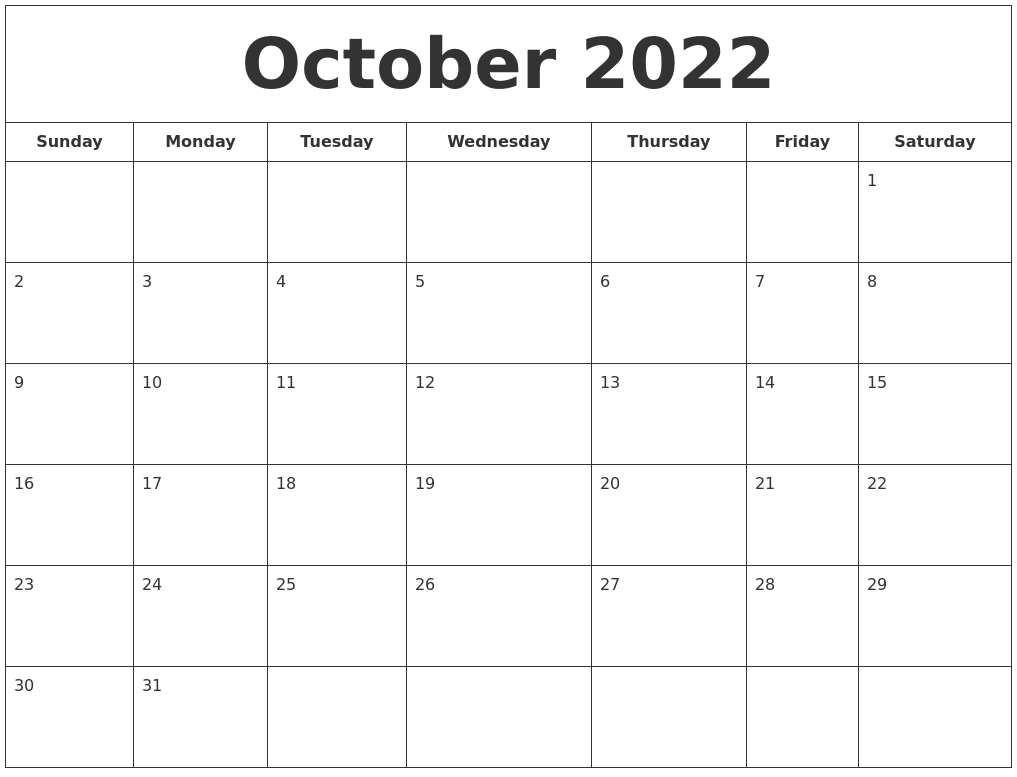 Collect October 2022 Calendar Template