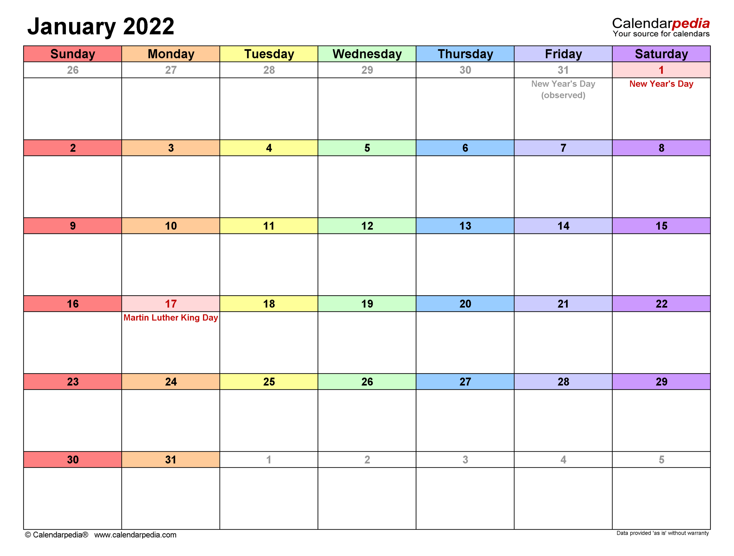Collect Online Calendar January 2022