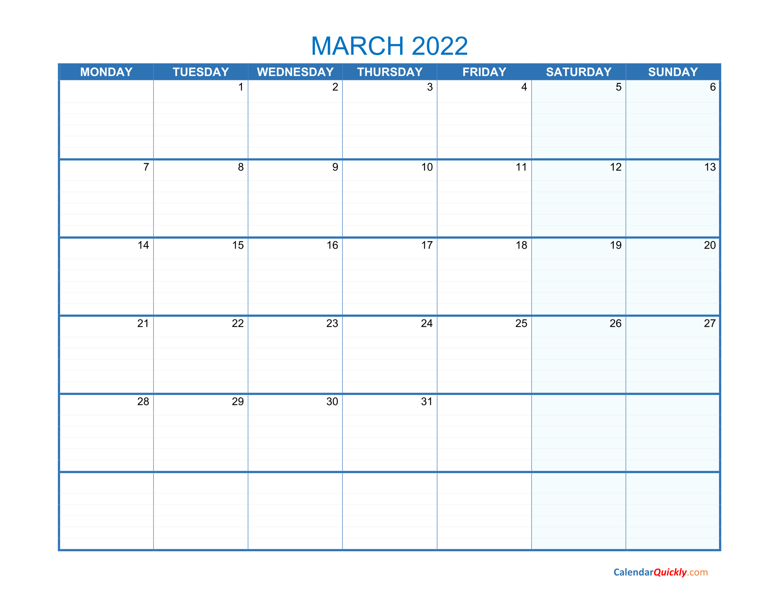 Collect Print Calendar March 2022