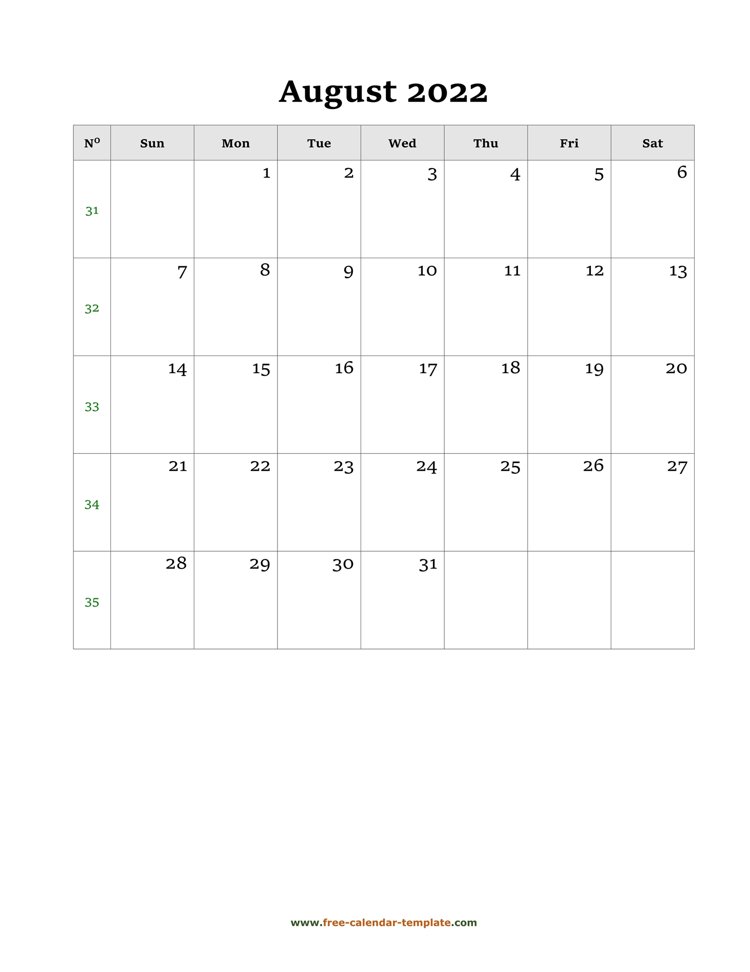 Collect Printable Calendar For August 2022
