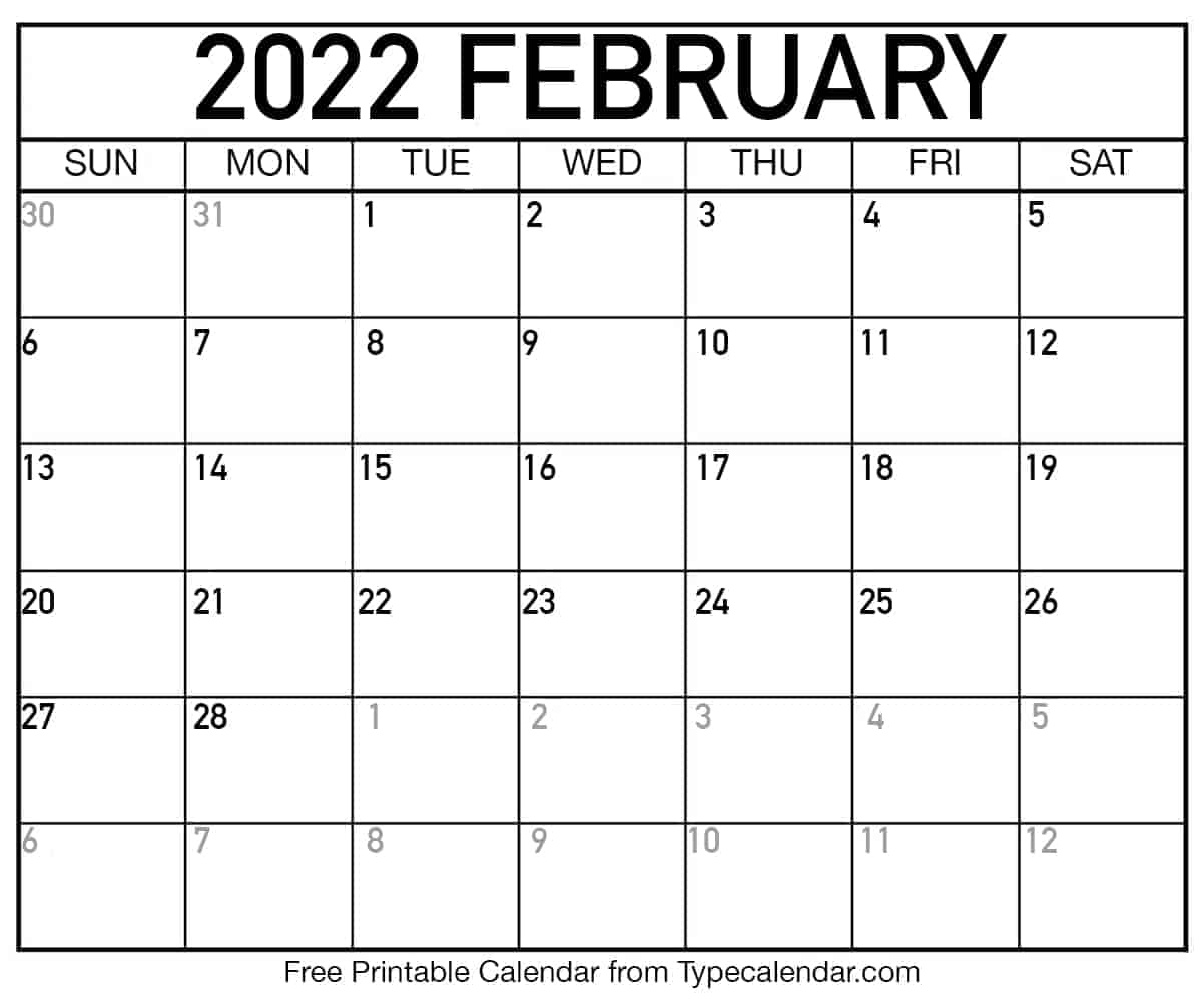 Collect Printable Calendar For February 2022